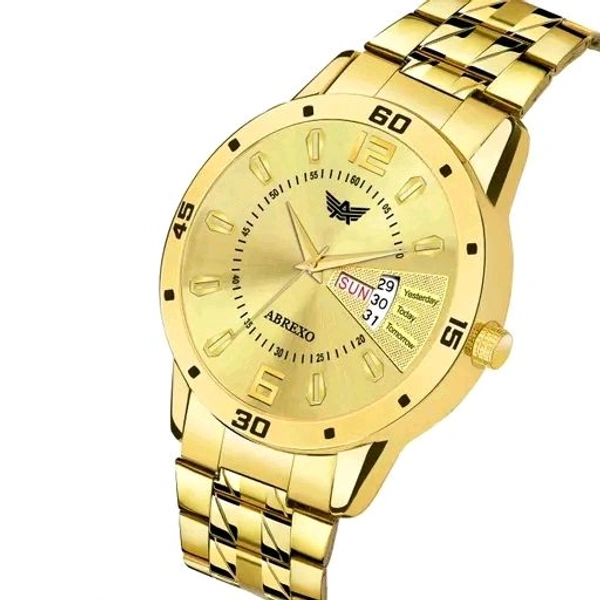 ABREXO, Abx1220- Gold Day & Date Watch + Golden Diamond Studded Bangle Watch Combo For Men & Women, Women Watches, Couple Watches Combo, Men Watches, Gold Watches for Couple, Valentine Day Gift, Anniversary Gift Combo, Unisex Watches, Gold Watch Combo For Couple, (Best Gift Pack for Couple)