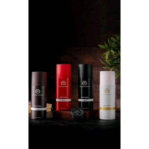 The Man Company Deodorant for Men Combo - 4 X 150ml | Blanc, Fire, Night & Oud Body Spray | Long-Lasting Fragrance Gift Set | Everyday Use Deodorant