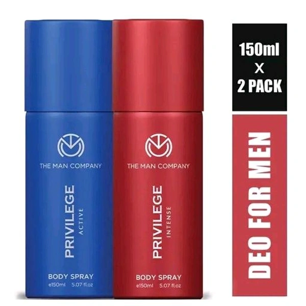 The Man Company PRIVILEGE ACTIVE & INTENSE Perfume Body Spray for Men - 150 ML Each (Pack of 2)