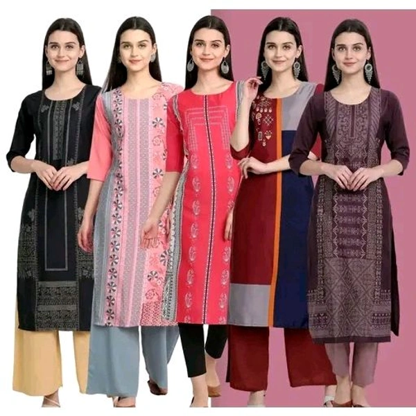 Women's Fashion Straight Crepe Multicolor Kurti (Pack of 5) - XXL