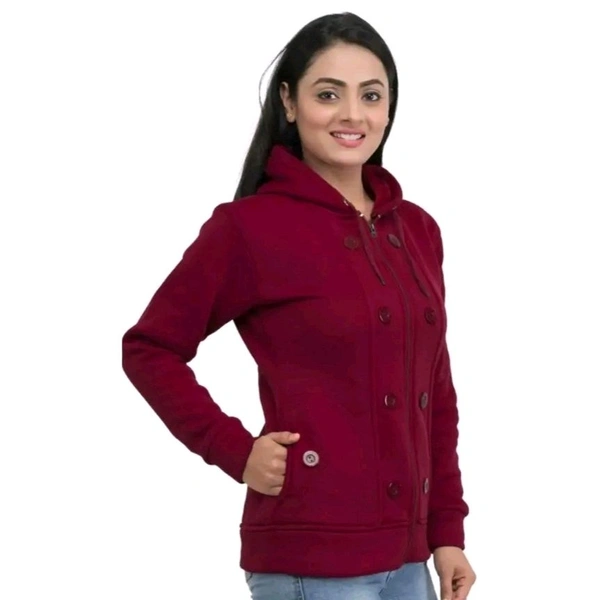 Women stylish hood zipper sweatshirt - Maroon, XXXL