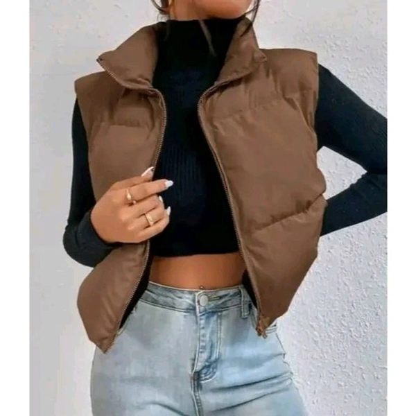 Stylish Sleeveless Jacket For Women - Brown, L