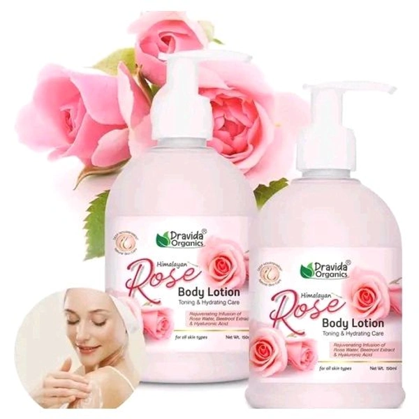 Dravida Organics Rose Body Lotion Long-Lasting Moisturization, Body Lotion for Dry, Rough Skin, Pack of 2 (300 ml)