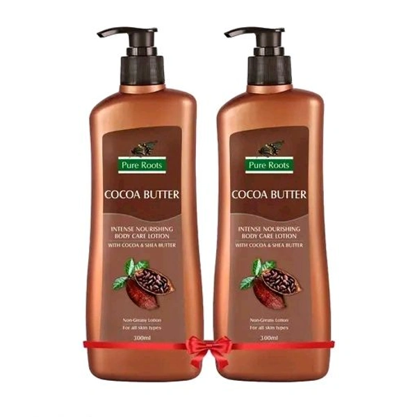 Pure Roots Cocoa Butter Body Care Lotion ( 300ml *2 ) Pack of 2 | Non Sticky, Fast Observing Lotion for dry All Skin Type 