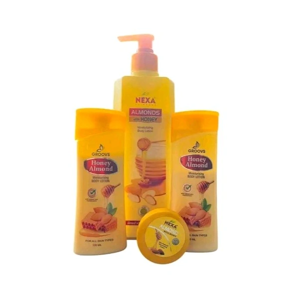 Honeyy & Almond 500ml pump Bodyy Lotion + 100ml (2pcs) Almond + 20ml Almond Cream Combo Pack 