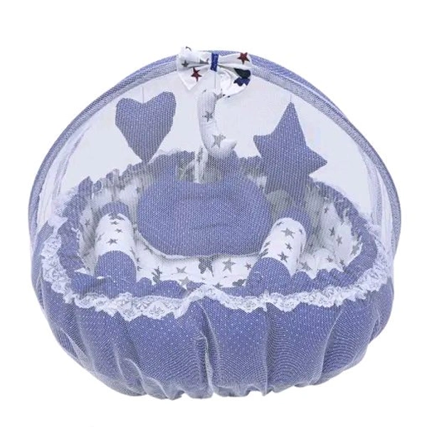 LOREM Pink 3 Pillow with Mosquito Protection Net & Round Shape Cotton Baby Bed for 0-1 Year BB21