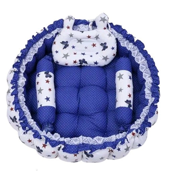 LOREM Pink 3 Pillow with Mosquito Protection Net & Round Shape Cotton Baby Bed for 0-1 Year BB21