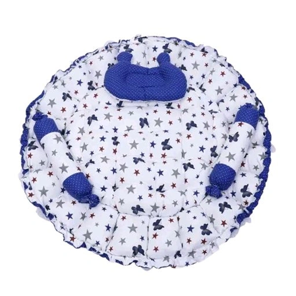 LOREM Pink 3 Pillow with Mosquito Protection Net & Round Shape Cotton Baby Bed for 0-1 Year BB21