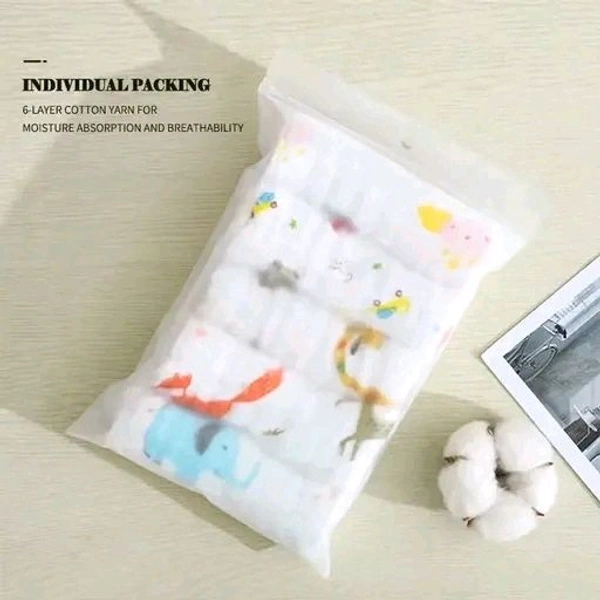 Frazix Muslin Cotton 6 Layer Printing Newborn Baby Boys Girls Face Towel Bibs Feeding Bath Towels for Kids(Size-10X10-Pack-5)