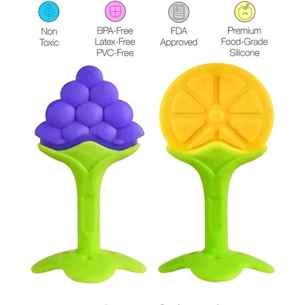 Baby Fruit Shape Silicone Teethers Soft Stick Chews Nibbler for Baby Dental Care BPA-Free for Infants Baby (Pack of 3) Teether Teether (Multicolor)