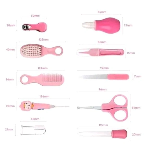 Portable Manicure Grooming Kit For New Born Baby | 10 In 1 Healthcare Accessories Set To Keep Infants & Toddlers Clean Perfect Nursery Gift With Nail, Hair, Ear Grooming Tools For Kids (Pink)