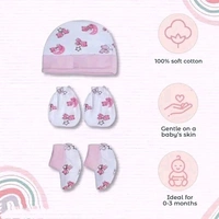 Newborn Baby Cotton Cap, Mitten and Booties Combo Set | Infant Cap Set | Mittens Set | Bootie Set | Kids Gloves & Socks Set | Baby Gift Set | 0-12 Months | Pack of 3 Sets - Multicolor-MultiPrint - 0-3 Month