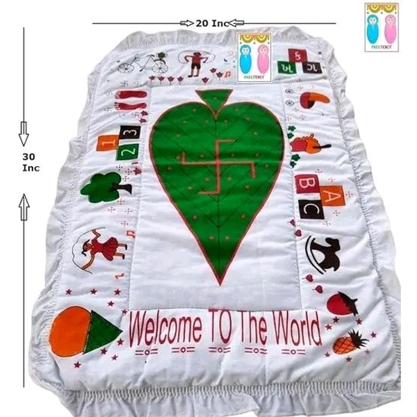 Naming Ceremony (Chhathi Set) With Mattress (Chhathi/Squire Pan Godadi Printed)Hosiery Soft Cloth Fabric, 0 to 3 Months. baby matters white , chathi pujan set