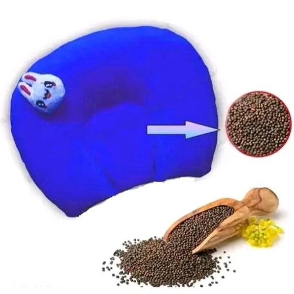 Mustard Seeds (Rai) Pillow Cotton,Baby Head Shaping Takiya Detachable Mustard/Rai Seed Pouch for Easy Washing Feeding & Nursing Baby Neck Pillow (Blue)