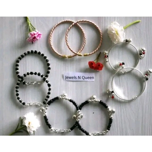 Nazar kada Bangles Bangle set Nazariya Moon for New born baby boy girl kid child jewellery with Black Beads - 3-6 Month