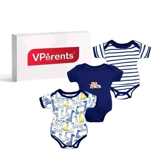 VParents bodice Half Sleeves Baby Romper Body Suits Jump Suit for Boys and Girls Set of 3   - 3-6 Month
