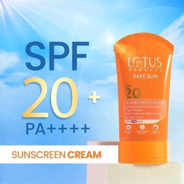 Lotus Herbals Safe Sun Sunscreen Cream - Breezy Berry SPF 20 PA+, Sweat & Waterproof, Berry extract, 50g