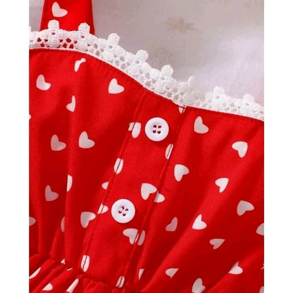 baby heart print guipure lace trim cami dress with bag | red with white hearts, A-line silhouette, lace, bows, A-line, one-piece, A-line dress, adjustable straps, button placket, buttons, sleeveless, square, above knee, Girls, partywear, cotton, summer, purse, shoes - Red, 18-24 Month