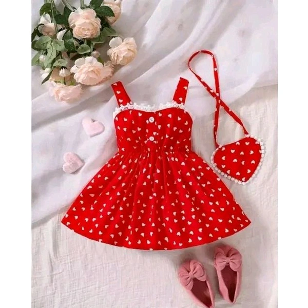 baby heart print guipure lace trim cami dress with bag | red with white hearts, A-line silhouette, lace, bows, A-line, one-piece, A-line dress, adjustable straps, button placket, buttons, sleeveless, square, above knee, Girls, partywear, cotton, summer, purse, shoes - Red, 3-4 Year