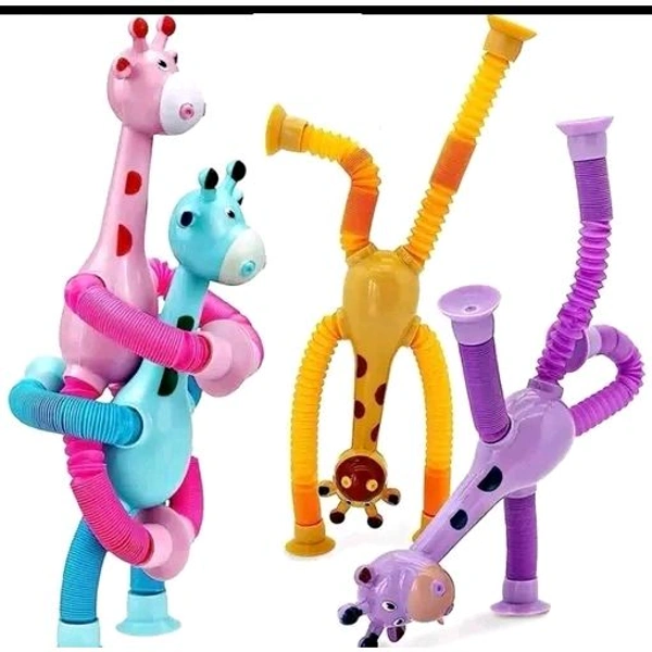 Ankirant (Pack of 2) 2 Pics any Telescopic Suction Cup Kids Travel Toys for Flight Pull String Toys for Babies for Boy Girls Robot Light Tube Toddlers Gift Unique Toys for Kids Pop Tube Kids (Giraffe)