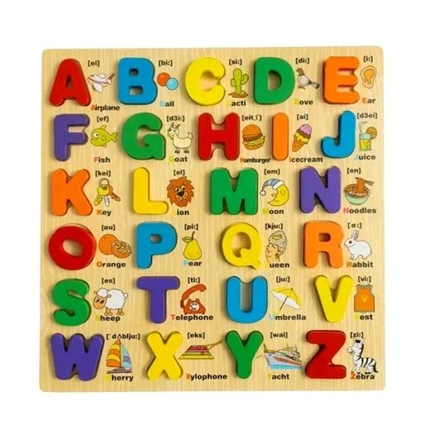 3D Wooden Capital Alphabet Puzzles with Pictures for Children, Montessori Educational Learning Letters Puzzle Board Toy