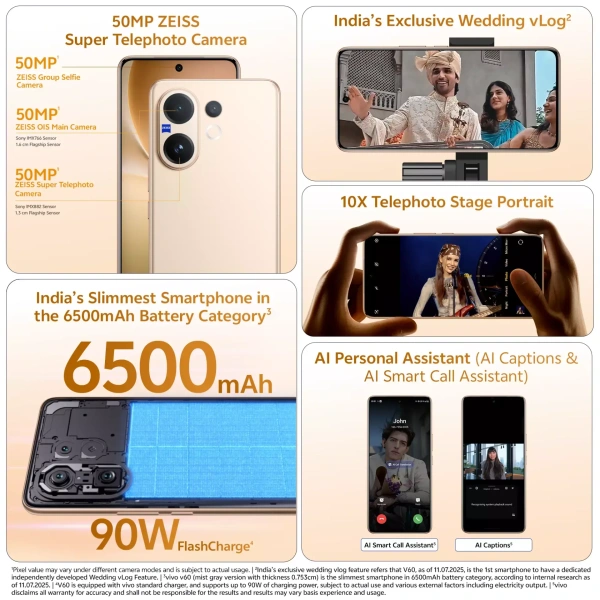 vivo V60 5G (Auspicious Gold, 256 GB)  (8 GB RAM) - (8+256GB), Auspicious Gold