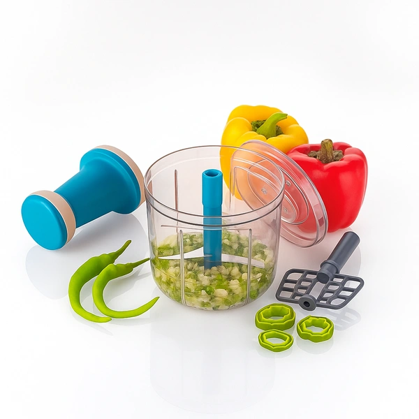 Bizznmax™ Insta Push Chopper 1200 ml Vegetable Chopper  (1 Stainless steel 6 Blade, 1 Blending Bled) - Multiple