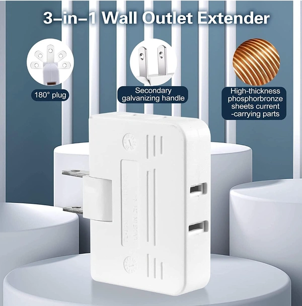 SAMEH 3 PCENF5284 Way Flat Wall Outlet Extender,2 Prong 180 Degree Swivel Wall Tap Plug,Quick & Space Saving Portable Charging Sockets for Home, School, Office, Travel