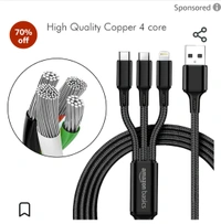 amazon basics 3-In-1 Charging Cable| Micro Usb, Type-C And Lightning, 15W Fast-Charging Cable | 1M, Wide Compatibility