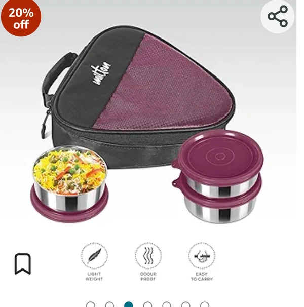 MILTON Trident Stainless Steel Lunch Box (3 Leak Proof Round Containers, 320 ml Each, 1 Spoon) with …See more