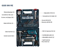 Bosch Professional GSB 500 RE Corded-Electric Drill Tool Set, 10 mm (Blue), 500 Watt, (100 Pc Accessory Set)