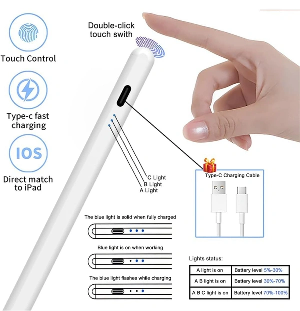 AJUK Magnetic Active Stylus Pen Compatible with iPad, Tablets,iOS & Android Smart Phone with Fast Charging Touch Pencil - White