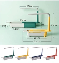Styxon ABS PCENF5333 Plastic Telescopic Sink Storage Rack, Adjustable Telescopic 2-In-1 Sink Shelf Rack With A Dish Cloth, Expandable Sponge Soap Holder, Multicolor