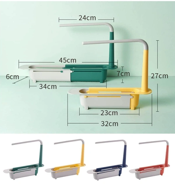 Styxon ABS PCENF5333 Plastic Telescopic Sink Storage Rack, Adjustable Telescopic 2-In-1 Sink Shelf Rack With A Dish Cloth, Expandable Sponge Soap Holder, Multicolor