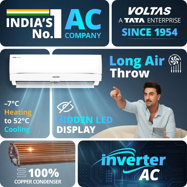 Voltas 1.5 ton 3 star Rating Inverter Split AC(183INV CAV, White) - White