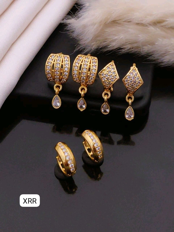 Kanaf ๐ KANAF Gold AD Earring Baali Combo (Set of 3) | 1 Gram Gold Forming CZ Stone Earrings | Daily & Party Wear Jewellery for Women & Girls