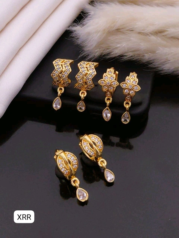 Kanaf ๐ KANAF Gold AD Earring Baali Combo (Set of 3) | 1 Gram Gold Forming CZ Stone Earrings | Daily & Party Wear Jewellery for Women & Girls