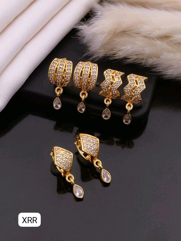 Kanaf 0278  ๐ KANAF Gold AD Earring Baali Combo (Set of 3) | 1 Gram Gold Forming CZ Stone Earrings | Daily & Party Wear Jewellery for Women & Girls