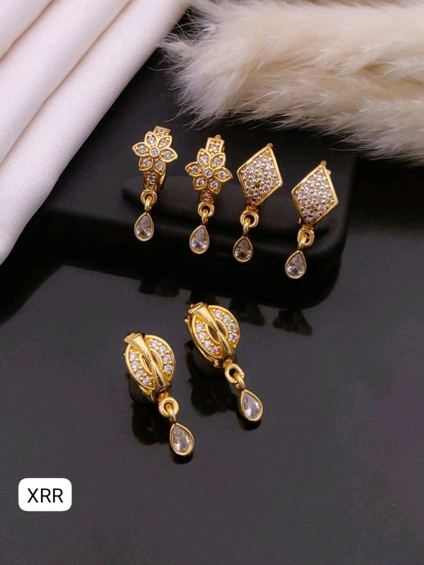 Kanaf 💛 KANAF Gold AD Earring Baali Combo (Set of 3) | 1 Gram Gold Forming CZ Stone Earrings | Daily & Party Wear Jewellery for Women & Girls