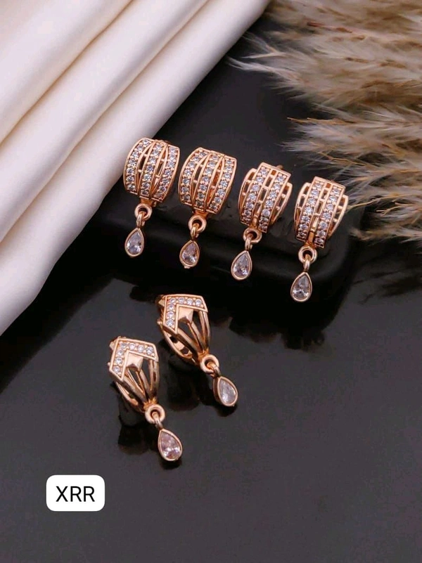 Kanaf 🌹 KANAF Rose Gold AD Baali Combo (Set of 3) | Elegant CZ Stone Earrings | 1 Gram Forming Jewellery for Women & Girls