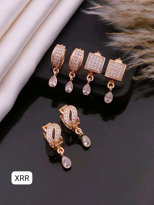Kanaf 🌹 KANAF Rose Gold AD Baali Combo (Set of 3) | Elegant CZ Stone Earrings | 1 Gram Forming Jewellery for Women & Girls
