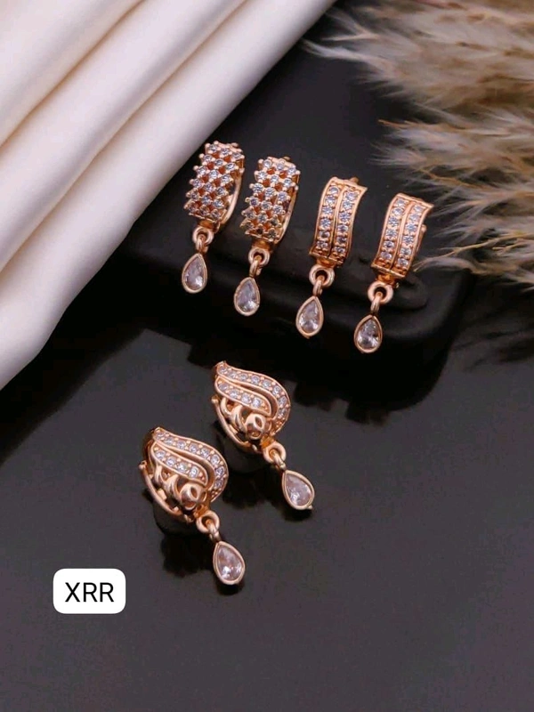 Kanaf 🌹 KANAF Rose Gold AD Baali Combo (Set of 3) | Elegant CZ Stone Earrings | 1 Gram Forming Jewellery for Women & Girls