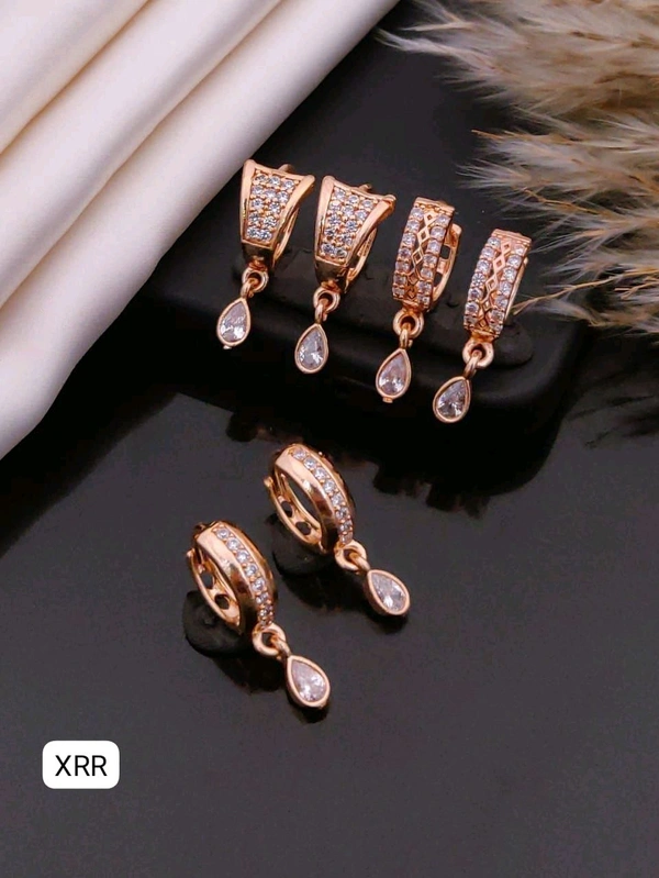 Kanaf 🌹 KANAF Rose Gold AD Baali Combo (Set of 3) | Elegant CZ Stone Earrings | 1 Gram Forming Jewellery for Women & Girls