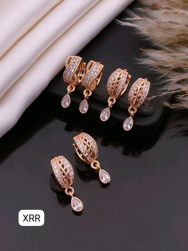 Kanaf 🌹 KANAF Rose Gold AD Baali Combo (Set of 3) | Elegant CZ Stone Earrings | 1 Gram Forming Jewellery for Women & Girls