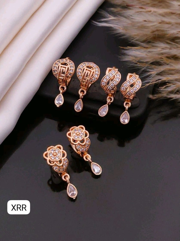 Kanaf 🌹 KANAF Rose Gold AD Baali Combo (Set of 3) | Elegant CZ Stone Earrings | 1 Gram Forming Jewellery for Women & Girls