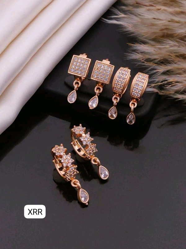 Kanaf 🌹 KANAF Rose Gold AD Baali Combo (Set of 3) | Elegant CZ Stone Earrings | 1 Gram Forming Jewellery for Women & Girls