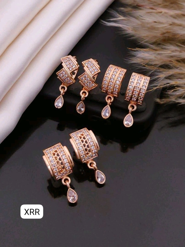 Kanaf 0287  🌹 KANAF Rose Gold AD Baali Combo (Set of 3) | Elegant CZ Stone Earrings | 1 Gram Forming Jewellery for Women & Girls