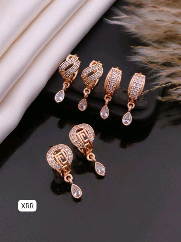Kanaf 🌹 KANAF Rose Gold AD Baali Combo (Set of 3) | Elegant CZ Stone Earrings | Daily & Party Wear Jewellery for Women & Girls