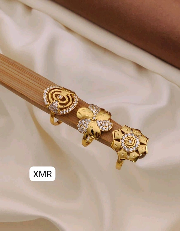 Kanaf ๐ KANAF CZ AD Fancy Ring Combo (Set of 3) | 1 Gram Gold Forming Adjustable Rings for Women & Girls | Daily & Party Wear Jewellery