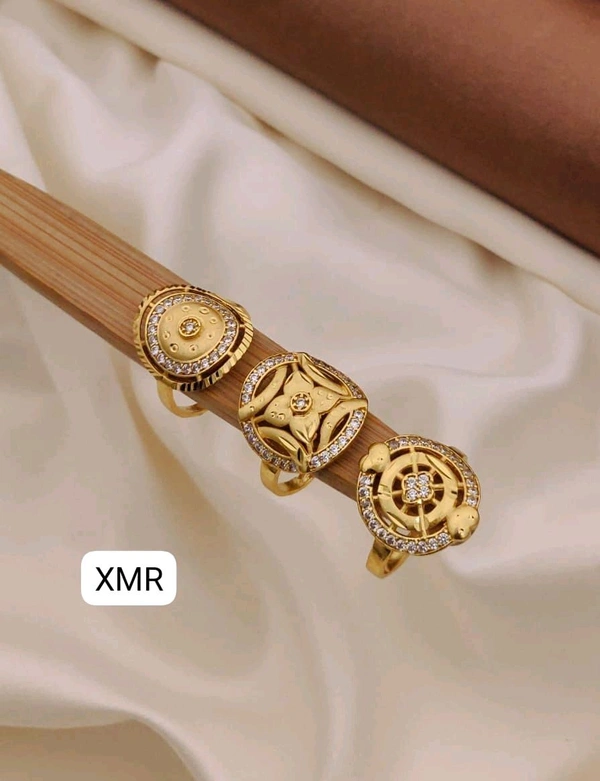 Kanaf ๐ KANAF CZ AD Fancy Ring Combo (Set of 3) | 1 Gram Gold Forming Adjustable Rings for Women & Girls | Stylish Daily & Party Wear Rings